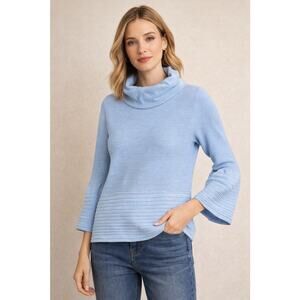 Calvin Klein Light Blue Ribbed Sweater Women’s Large Bell Sleeve Turtleneck